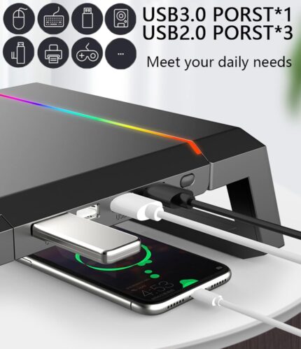 Multifunctional RGB Gaming Monitor Riser with 4 USB 3.0 Hub